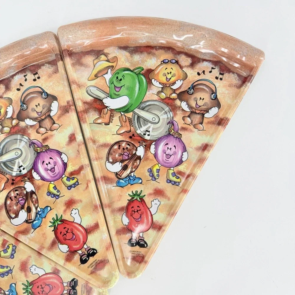 Deborah Mallow Pizza Slice Plates Set of 3 Melamine Singing Veggies Vintage